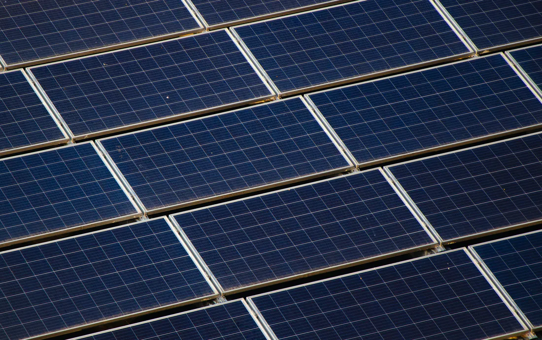 Solar panels on a building roof
