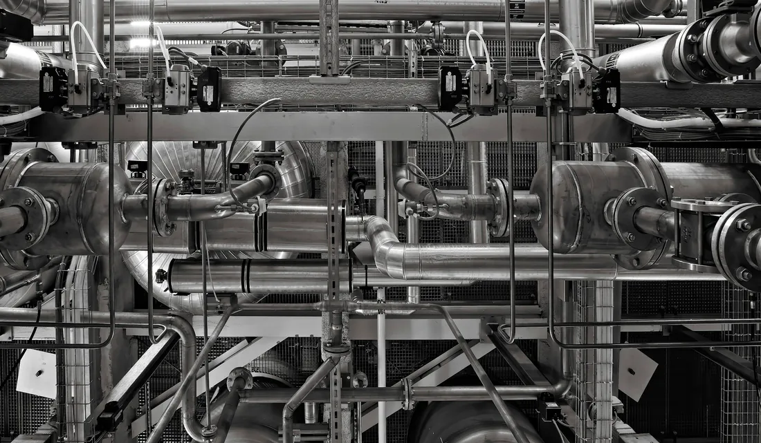 Network of metal pipes and valves
